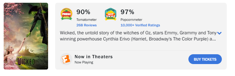 Aqui está a nota de Wicked no Rotten Tomatoes - cabanageek