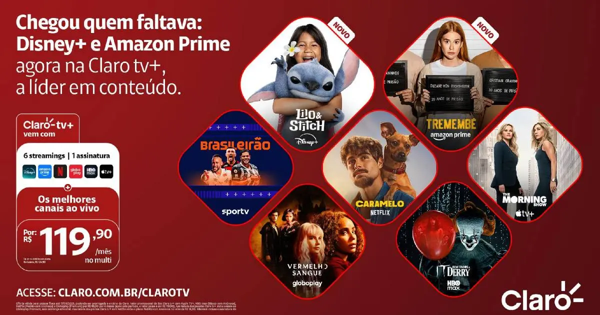 Claro tv+ integra a Prime Video e o Disney+ em seu catálogo