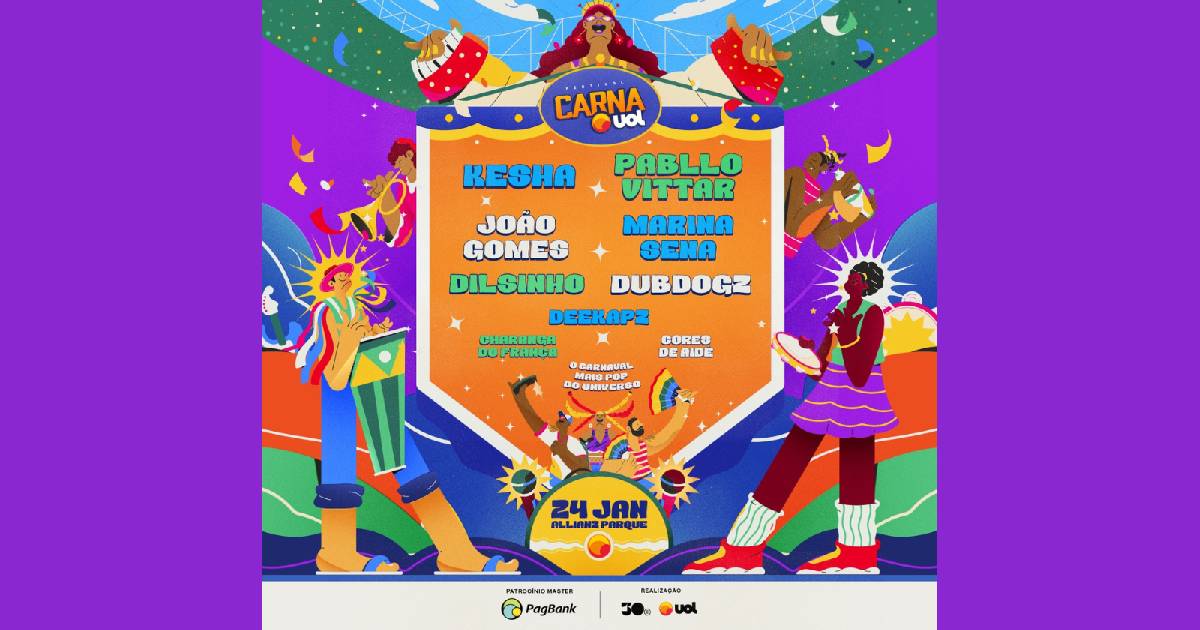 CarnaUOL 2026 anuncia Pabllo Vittar, Kesha e João Gomes